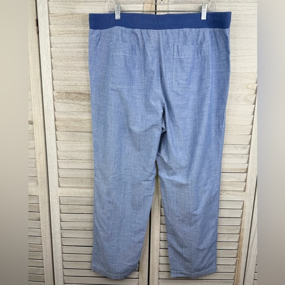 TALBOTS Women's Blue Chambray Lounge Pants Pull On Waist 100% Cotton-16 - Picture 2 of 2